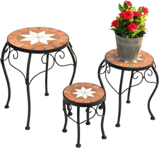 Blumenhocker Merano Mosaik 3er Set 12014 Blumenständer 20 ,27, 37cm Hocker Rund