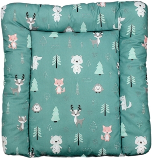 TupTam Baby Wickeltischauflage mit Baumwollbezug Gemustert, Farbe: Wald/Fuchs/Reh/Igel/Bärchen/Grün, Größe: 70x70 cm