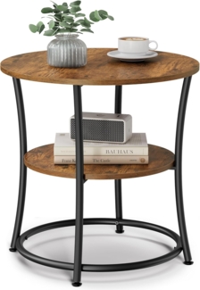 Vasagle Beistelltisch,, 2 Ablagen, einfacher Aufbau, Stahlrahmen, Industrie-Design, vintagebraun-tintenschwarz, 55 x 55 x 55 cm