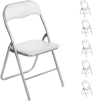 BAKAJI Set 6 Stück gepolsterte Stühle, faltbar, platzsparend, Gestell aus Metall, Weiß, Polyvinylchlorid, 44D x 49W x 79.5H cm