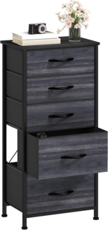 DWVO Kommode mit 5 Schubladen, langlebiger Stoff, Robustes Metallgestell, Schrank aus Stoff mit Griffen, ideal für Schlafzimmer, Wohnzimmer, Flur, Kinderzimmer, Schwarze Holzmaserung
