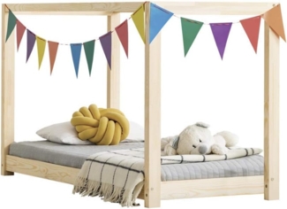 Selsey DALIDDA – Kinderbett Himmelbett mit Lattenrost Kiefernholz skandinavisch naturbelassen, 80x200 cm