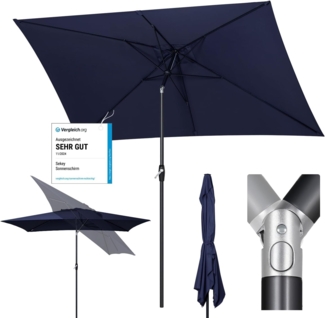 Sekey Sonnenschirm mit Kurbel und UV50+, knickbar, Aluminium blau, 200 x 300 cm