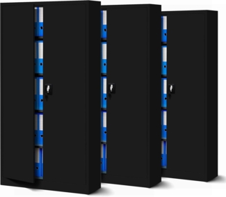 Jan Nowak 3er Set Aktenschrank C001 Metallschrank Stahlschrank Werkzeugschrank Büroschrank Lagerschrank Universalschrank Pulverbeschichtung Flügeltüren 185 x 90 x 40 cm (schwarz/schwarz)