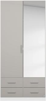Rauch Möbel Stuttgart II Kleiderschrank Drehtürenschrank, Weiß / Hochglanz Grau, 2-trg. mit Spiegel, inkl. 1 Kleiderstange, 1 Einlegeboden, BxHxT 91 x 210 x 54