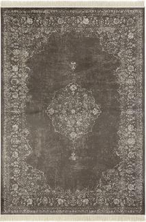 Orientalischer Samt-Teppich Fransen Oriental Vintage Medallion Schwarz - 135x195x0,5cm