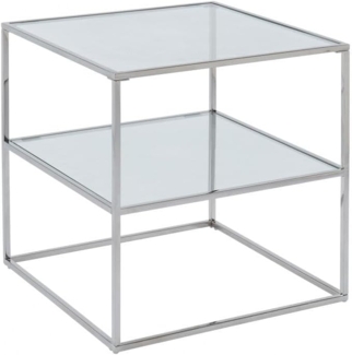 Vente-unique - Nachttisch mit 2 Ablagen - Glas & Stahl - Silberfarben - KOHANNA