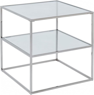 Vente-unique - Nachttisch mit 2 Ablagen - Glas & Stahl - Silberfarben - KOHANNA