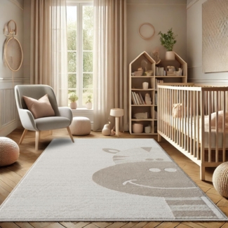 Teppich Kinderzimmer 120x160cm - Pastell Beige Creme - Kurzflor Spielteppich mit niedlichem Zebra Motiv