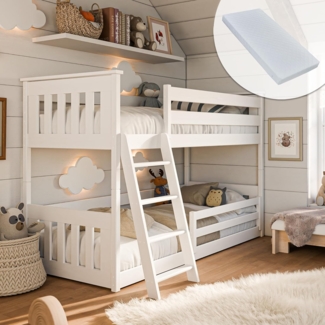 Kids Collective Etagenbett Kinderbett 90x200 cm mit Rausfallschutz & zwei Lattenroste in weiß, Mädchen Jungen Bett Kinderbett Jugendbett 200x90 cm, mit Matratze