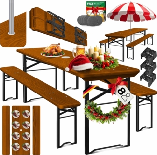 KESSER® Bierzeltgarnitur, 3-teilig, klappbar, Holz / Stahl grün, Dunkelbraun, 170 x 46 x 75 cm