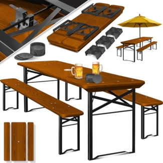 KESSER® Bierzeltgarnitur, 3-teilig, klappbar, Holz / Stahl grün, Dunkelbraun, 170 x 46 x 75 cm