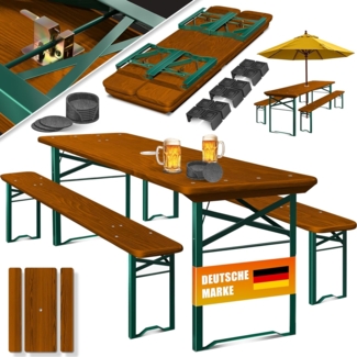 KESSER® Bierzeltgarnitur 3 teilig Gartenmöbel-Set | Klappbar 170 x 46 x 75cm | 2X Bierbänke 1x Biertisch | Festzeltgarnitur Biertisch Stehtisch Sitzgarnitur Holz 12-teiliges Bodenschoner-Set Dunkelbraun, 170cm x 46cm