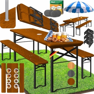 KESSER® Bierzeltgarnitur, 3-teilig, klappbar, Holz / Stahl grün, Dunkelbraun, 170 x 46 x 75 cm