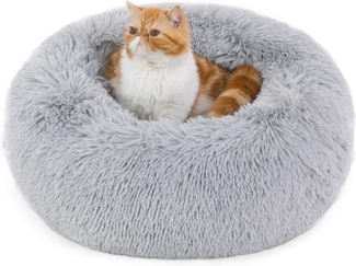 BEDSURE Hundebett waschbar Flauschiges Katzenbett - Ø 50 cm Donut Kissen, Katzenschlafplatz für Katzen Kleine Mittelgroße Hunde, Plüsch Katzenkissen Rund Kuschelbett, Hellgrau