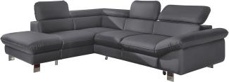 Mivano Ecksofa Driver mit Schlaffunktion und Stauraum / Ledersofa in L-Form mit Ottomane links / Inkl. verstellbare Kopfstützen / 266 x 73 x 214 / Kunstleder grau