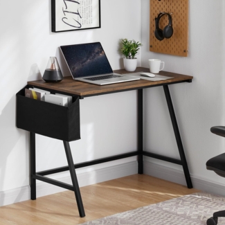 Vida Designs Brooklyn Kleiner Computertisch mit Stauraum, 112 cm, modernes Industrie-Stil, Schreibtisch (Dunkles Holz)