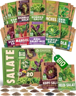 ZenGreens® - Bio Salatgemüsesamen im 20er Set - 20 Salat Gemüse Samen für den einfachen Anbau im Garten, Balkon oder Hochbeet - Pflanzensamen - Saatgut