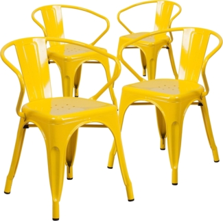 Flash Furniture 4 Pk. Yellow Metal Indoor-Outdoor Chair with Arms - 4-CH-31270-YL-GG