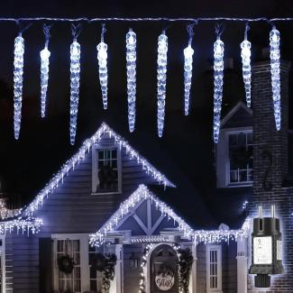 SALCAR LED Eiszapfen Lichterkette, 40 Weihnachtsbeleuchtung 10m (5m Eiszapfenlichterkette und 5m Kabel) Wasserdicht für Weihnachten Garten Außendeko, Kaltweiß