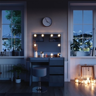 Vicco Schminktisch Grau 90 cm mit LED Beleuchtung und Hocker, Sherry
