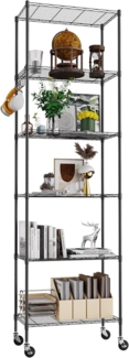 Himimi 6-Stöckiges Stehregal mit Rädern, Höhenverstellbares, Strapazierfähiges Regal Haken für Badezimmer, Küche, Garage, Schlafzimmer, Schwarz, 29 x 54 x 175, cm AMB005169_N_B, Standard