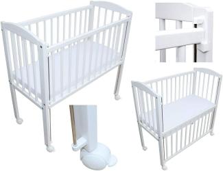 Mobiles Beistellbett Babybett 90x40cm massiv mit Matratze und wasserdichtem Matratzenschutz