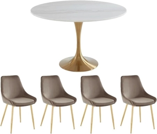 Vente-unique - Set Tisch NORAH + 4 Stühle MASURIE - Weiß & Taupe