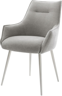 Esszimmerstuhl Alja-Flex mit Armlehnen Strukturstoff Soft Grau 4-Fuß konisch Edelstahl Taschenfederkern