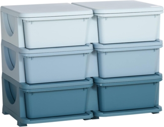 HOMCOM Spielzeugtruhe Schubladenschrank für Kinder, mit 6 Ebenen (Spielzeugkiste, 1 St, Aufbewahrungsbox), für Kinderzimmer, Blau