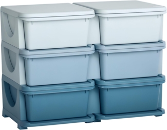 HOMCOM Spielzeugtruhe Schubladenschrank für Kinder, mit 6 Ebenen (Spielzeugkiste, 1 St, Aufbewahrungsbox), für Kinderzimmer, Blau