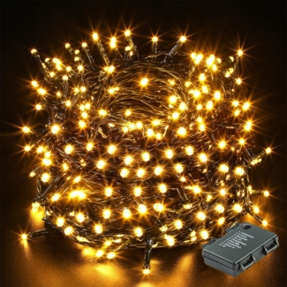 GlobaLink LED Lichterkette Batterie, 300Leds 40M Warmweiß Weihnachtsbeleuchtung Außen- mit 8 Modi und Timer Wasserdicht IP44 für Außen und Innen Weihnachten Zimmer, Fenster, Treppen,Geländer Garten