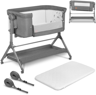 Lionelo Leonie Plus 3 in 1 Kinderbett bis 9kg, Zustellbett und Wiege, Höhenanpassung, Luftige Wände, abnehmbare Seite, Räder mit Bremse, Großer Korb