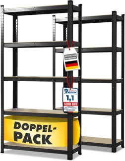 Floordirekt Schwerlastregal, 2er Set, schwarz 180 x 90 x 40 cm Steckregal, Kellerregal, Lagerregal, Werkstattregal, Werkbank - 5 verstellbare Böden (Lakota)