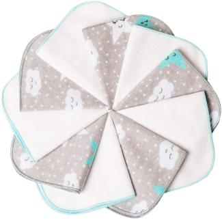 mimaDu Moltontücher Baby Waschlappen Babywaschlappen Kinder Waschlappen Kinder Set Waschtücher Baby Waschlappen Kinderwaschlappen Baumwolltücher Baby Oeko-TEX 10er Set - 25x25 cm - Weiss grau türkis