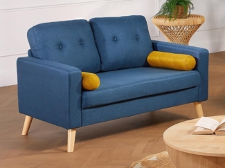 Vente-unique 'TATUM' 2-Sitzer-Sofa, Bouclé Stoff blau, 130 x 81 x 83 cm
