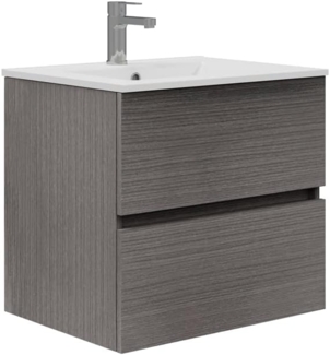 Baikal Badezimmerschrank, Zwei Schubladen, Wandmontage, mit Waschbecken, Melamin 16, montiert, Möbel 50 cm, Asche ohne Spiegel