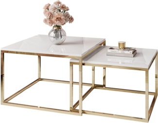 Lookway Couchtisch YOSHI 2in1 mit Goldenem Chromgestell (2er-Set), Breite: 70 cm und 60 cm