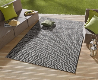 NORTHRUGS In- und Outdoor Teppich Karo 240x340 cm Wetterfest Modern Geometrisches Muster Kariert Allover Design Teppich für Balkon Terrasse Garten Wintergarten Wohnzimmerteppich Wasserfest, Schwarz