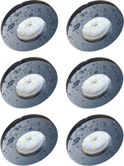 TRANGO LED Einbauleuchte, 6er Set 6729IP65-061MO IP65 LED Einbaustrahler in Anthrazit matt inkl. 6x 5 Watt 3000K warmweiß Ultra Flach LED Modul für Bad, Dusche, Außen, warmweiß, Einbauspots, Deckenstrahler, Deckenlampe, Badleuchte