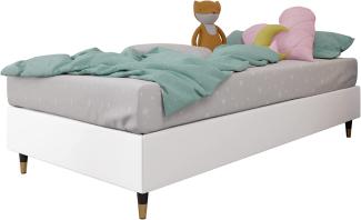 Boxspringbett Sauro Gold für Wandpaneel, Weiß, 120 x 200 cm