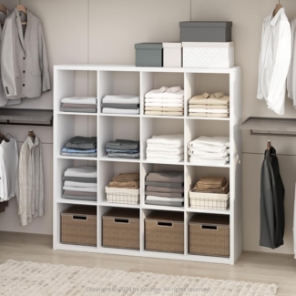 Furinno Cubic Offenes Rückwand-Multifunktionsregal für Kleidung & Schrankaufbewahrung, 16-Fächer, Weiß