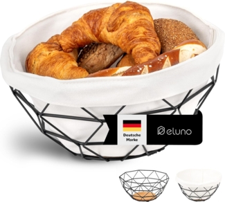 eluno Obstschale Obstkorb, Brotkorb, Metall schwarz & Bambus Ø ca. 30x14 H cm