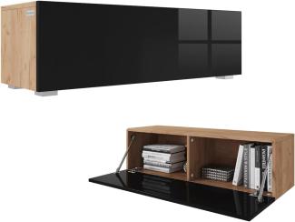 PLATAN ROOM Fernsehschrank TV-Lowboard 105/140 / 160/210 / 280 In Weiß Hängend Oder Stehend Hochglanz Matt (105 x 30 x 32, Eiche Gold/Schwarz Hochglanz)