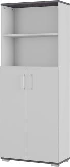 Alkove Aktenschrank Palermo, ideal für Home Office, in Lichtgrau/Graphit, mit Türen und zwei offenen Fächern in Ordnerhöhe, 80 x 200 x 40 cm (BxHxT)