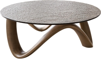 Couchtisch Tanju 90x90 cm Metallic Gold mit Reliefglas Taupe