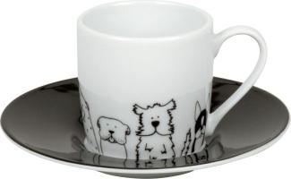 Könitz Funny Dogs Espresso Set, 2-tlg, Espresso Tasse, Becher, Untertasse, Porzellan, Hunde, 85 ml, 11 5 053 2076