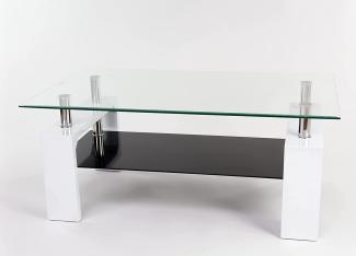 Couchtisch MODENA Glastisch Gestell Weiß / Ablageplatte Schwarz ca. 100 x 45 x 60 cm