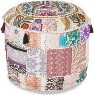 Aakriti Indian Pouf Fußhocker mit Stickerei Pouf, indische Baumwolle, Pouffe osmanischen Pouf Cover mit ethnischem Dekor Kunst - Cover (White, 46x33 cms)