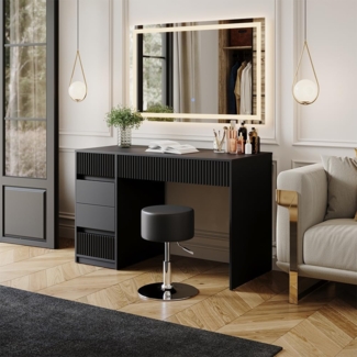 Vicco Schminktisch Schwarz 120 cm mit LED-Spiegel und Hocker, Omira